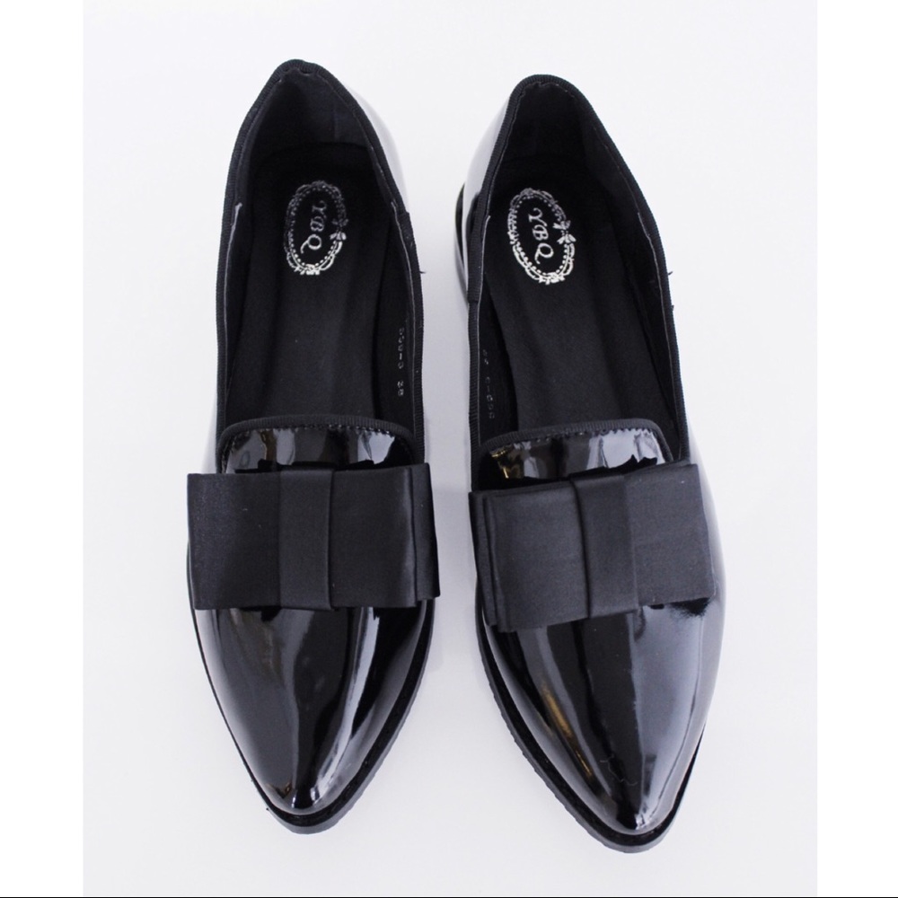 Patent Satin bow Flats